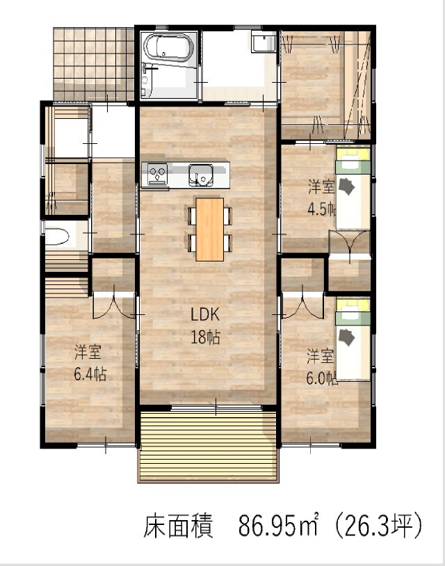 楽家事間取り①夫婦+在宅ワークが出来るコンパクトな平屋